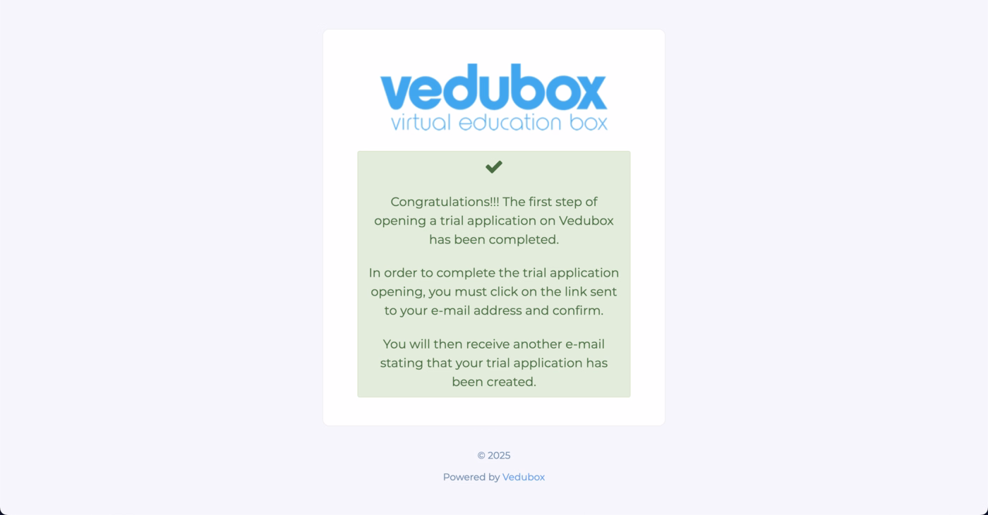 Vedubox's sign up screen.