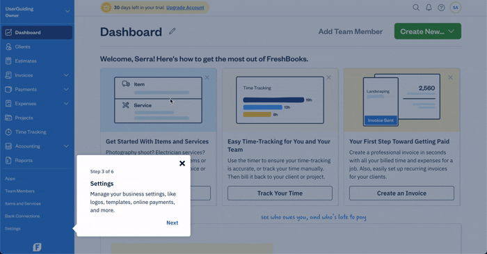 FreshBooks' six-step starter guide.