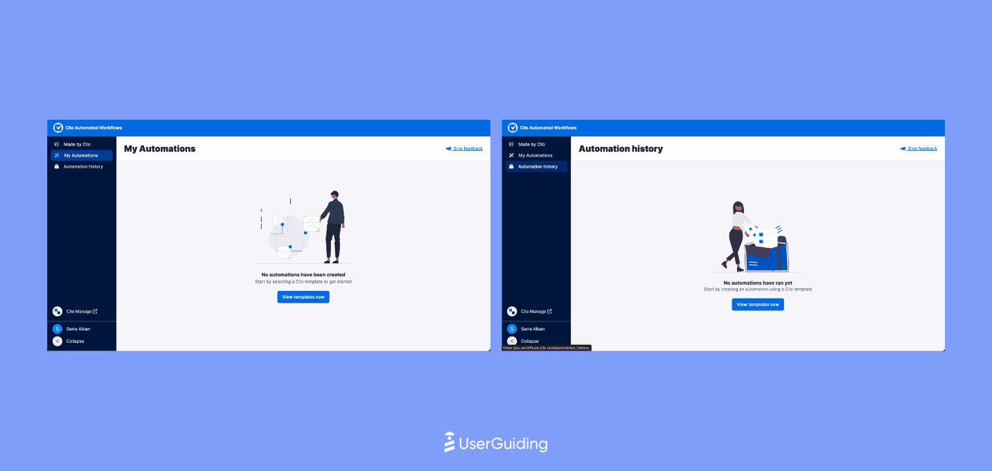 An example of Clio's use of empty states.