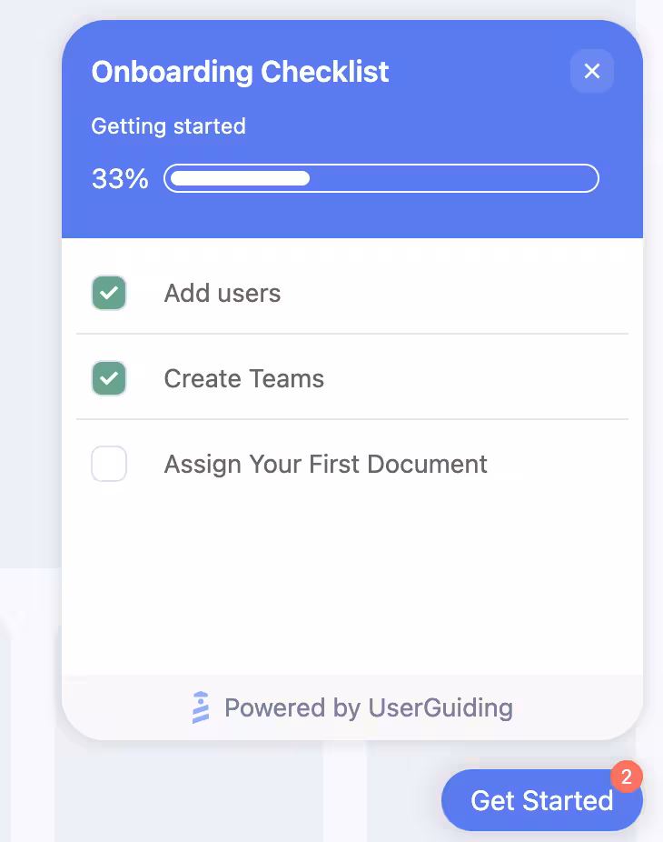 An example checklist created by UserGuiding’s checklist builder.