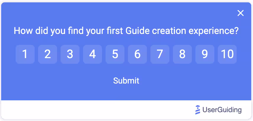 An example in-app rating survey created with UserGuiding.