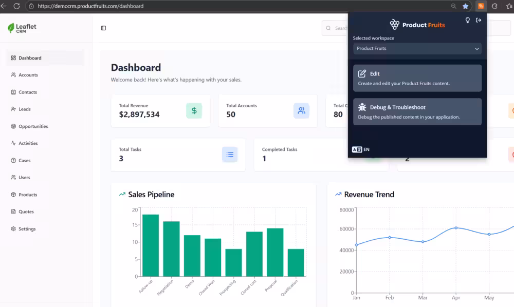 Product Fruits dashboard