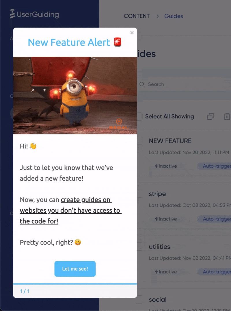 In-app announcement by UserGuiding