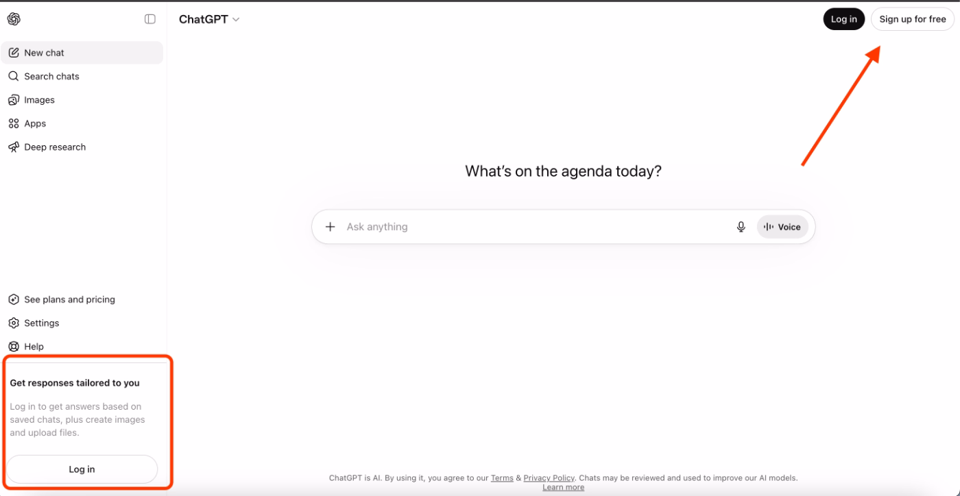 ChatGPT’s no sign-up required quick value flow.