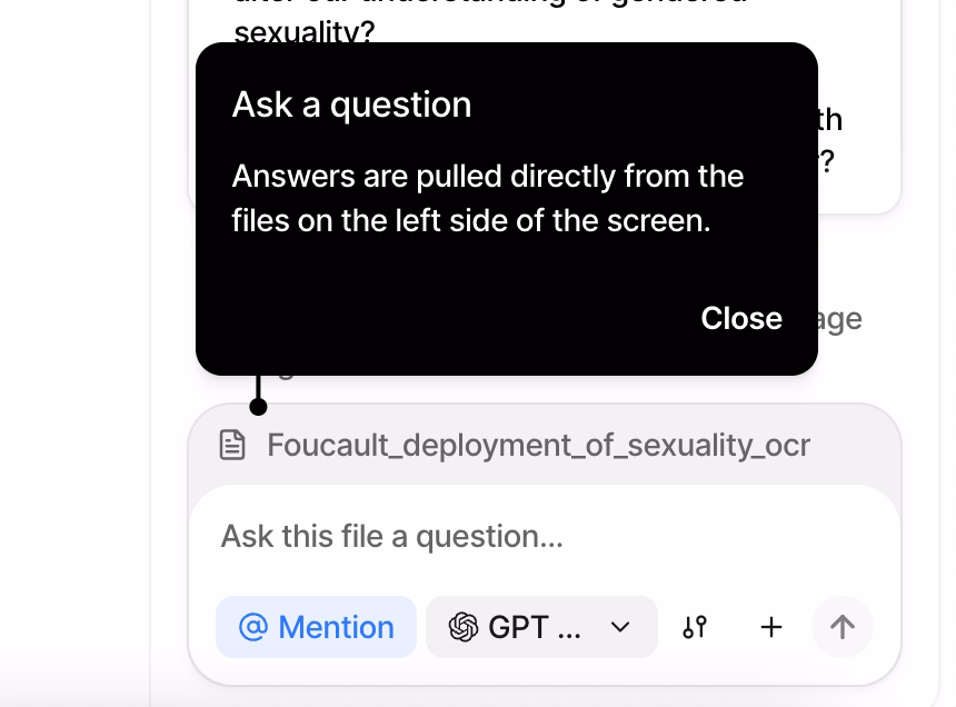 Anara’s tooltip explaining how the “chat with a document” feature works.