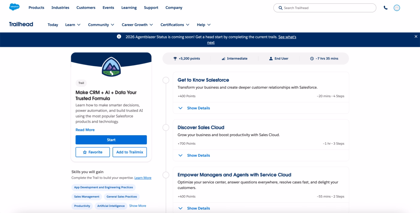 Salesforce Trailhead product education program with points.