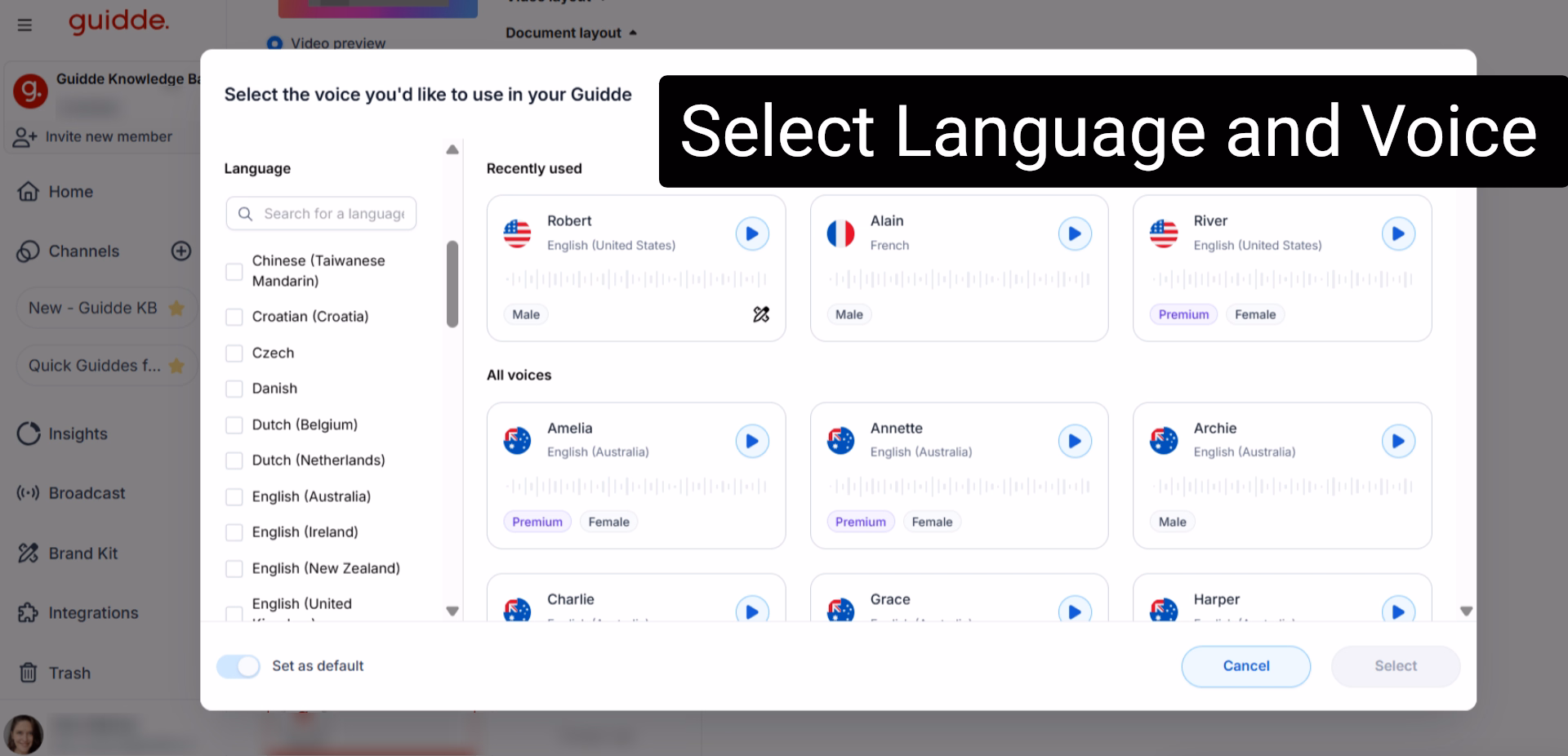 Guidde’s AI Voiceover Library.