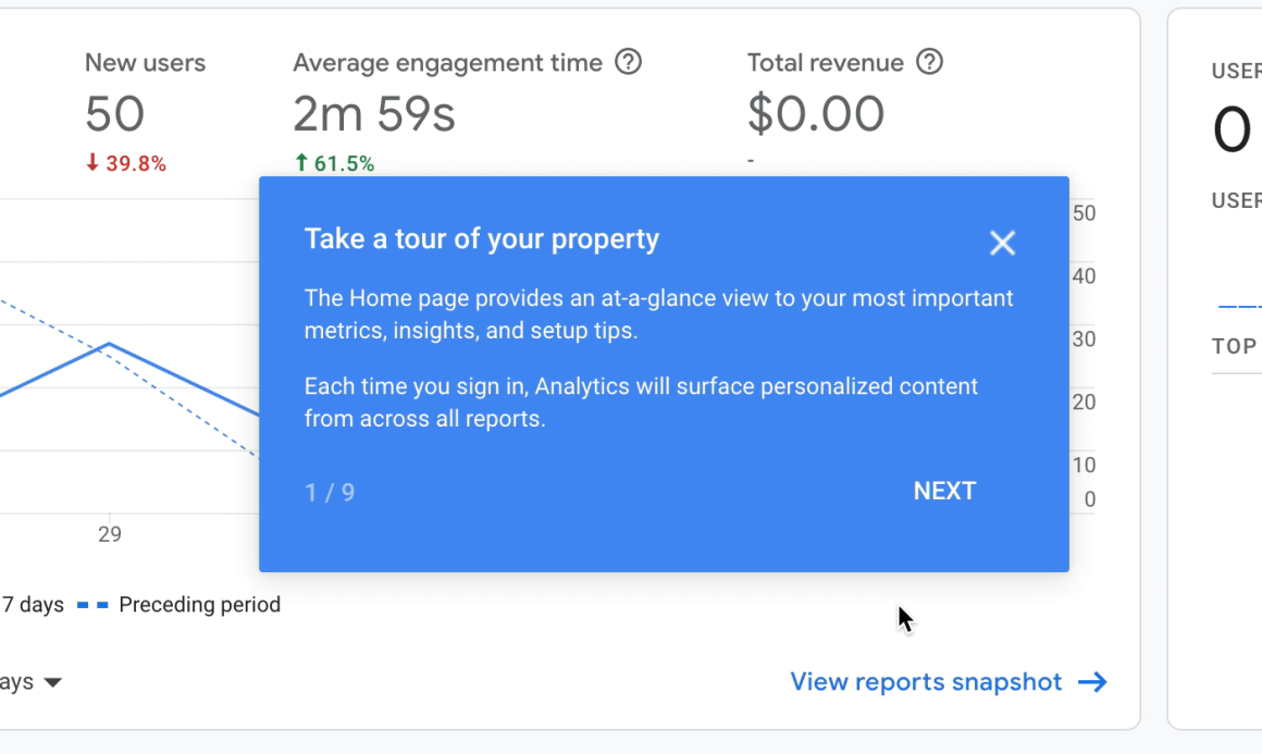 tooltips de onboarding b2b do google analytics