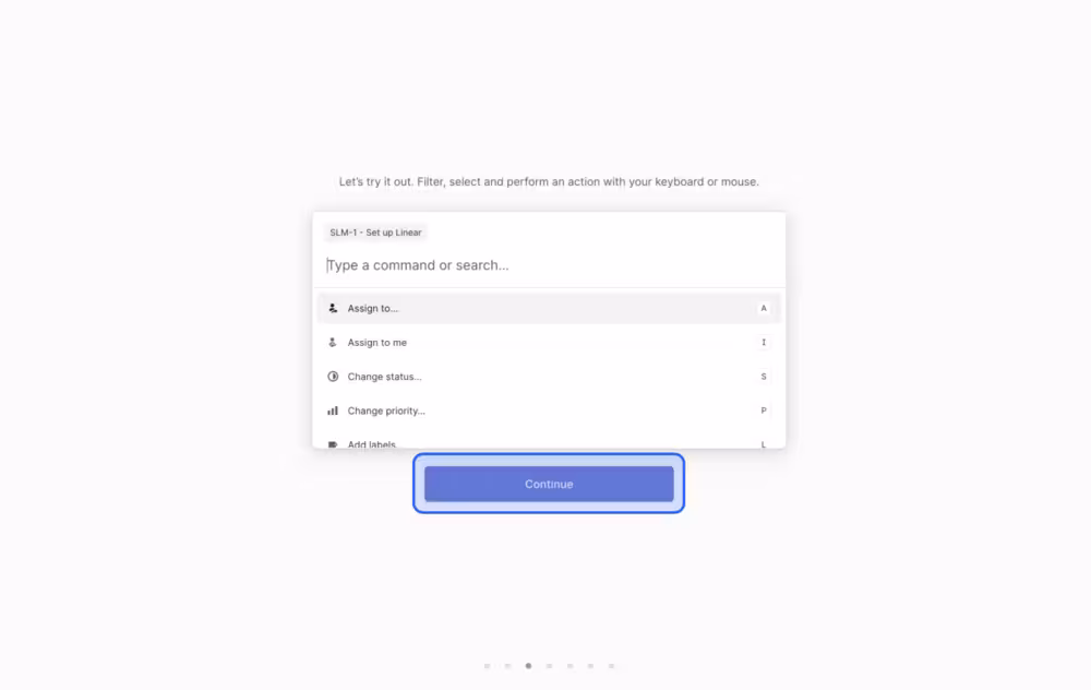 Linear’s built-in box to take action during FTUE.