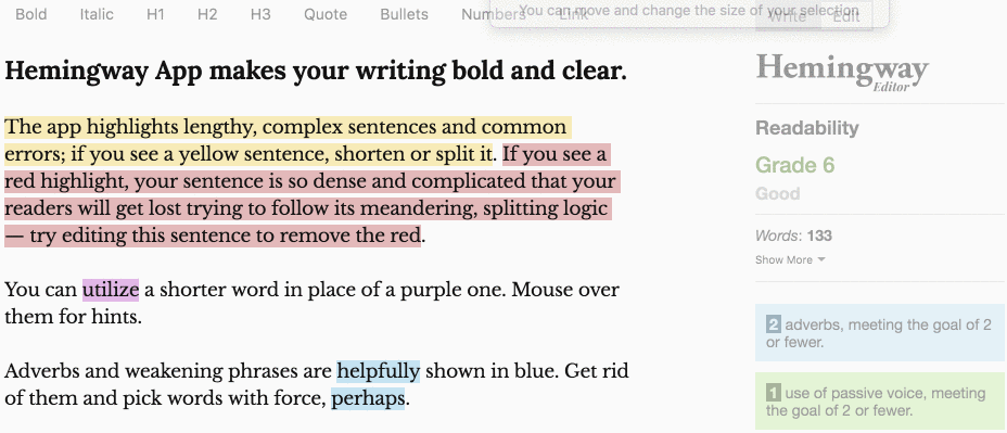 Hemingway Editor’s onboarding.