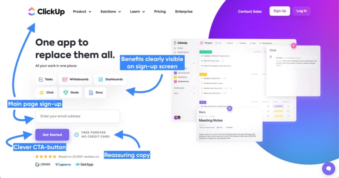 clickup new user experience signup form field