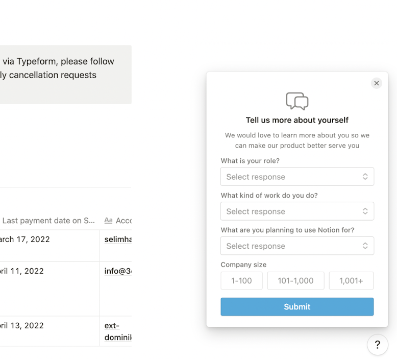 onboarding de site web notion