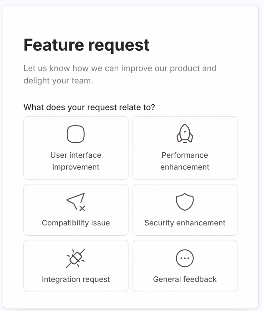 An example feature request form modal.