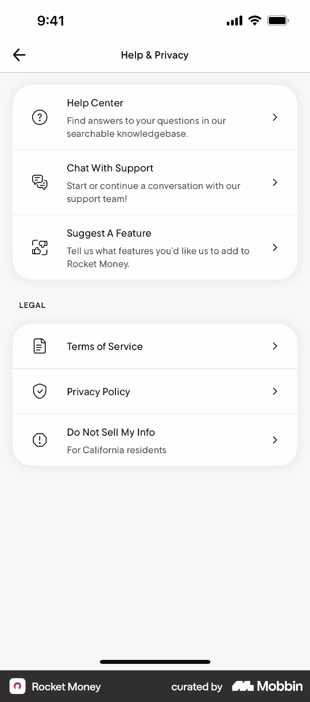 Rocket Money’s feature request form in the mobile app.