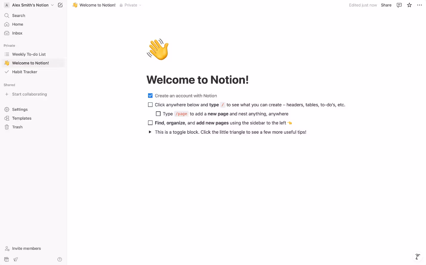Notion’s onboarding checklist for new users (Source).