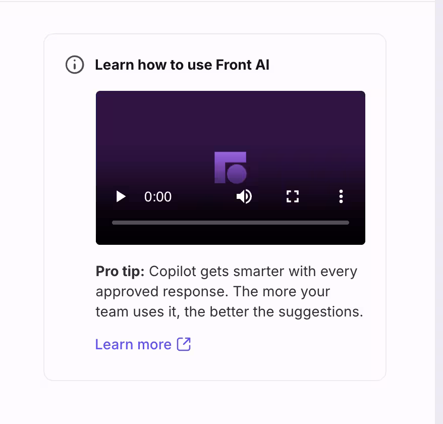 Front’s embedded in-app video tutorial.