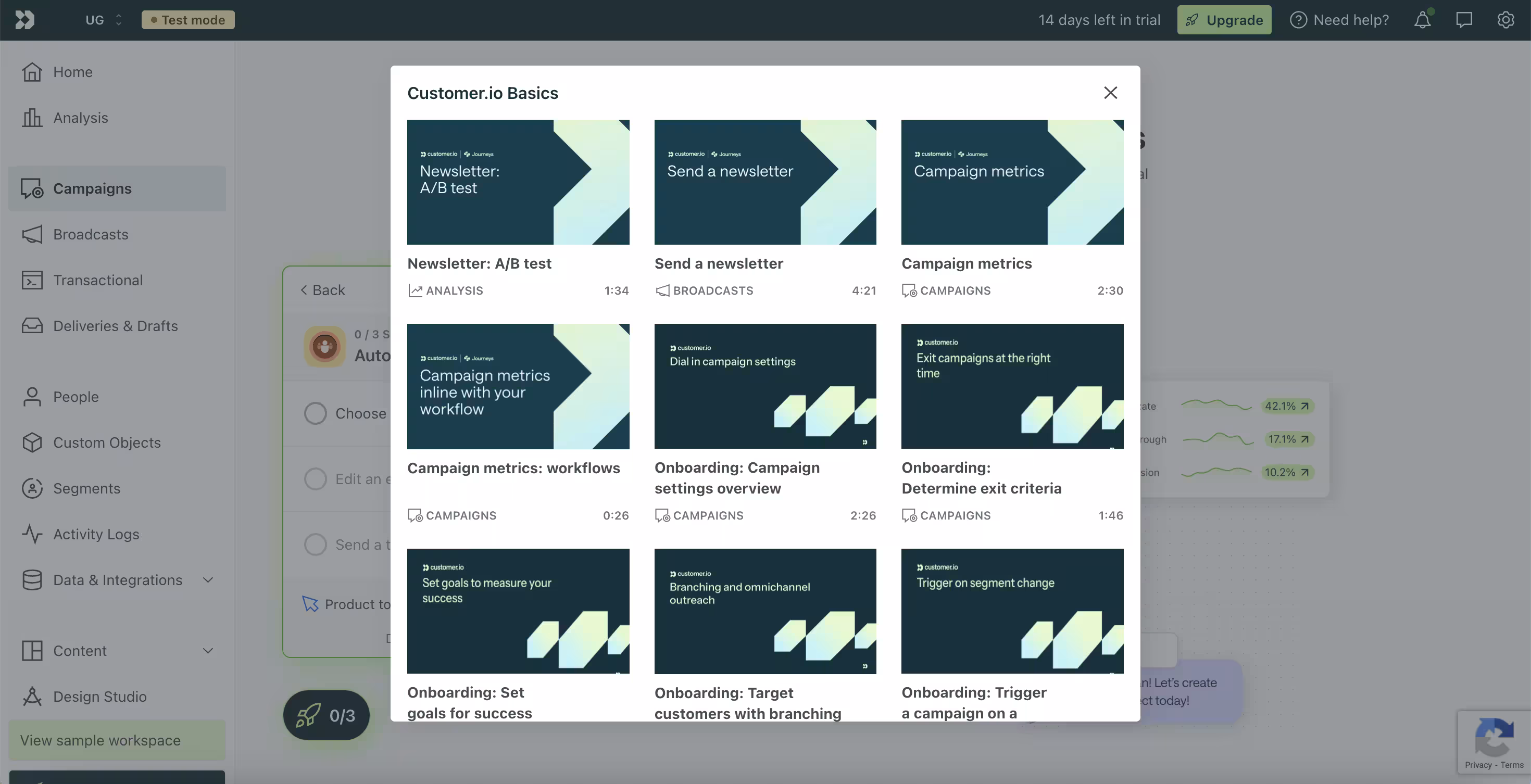 Customer.io’s onboarding video library.