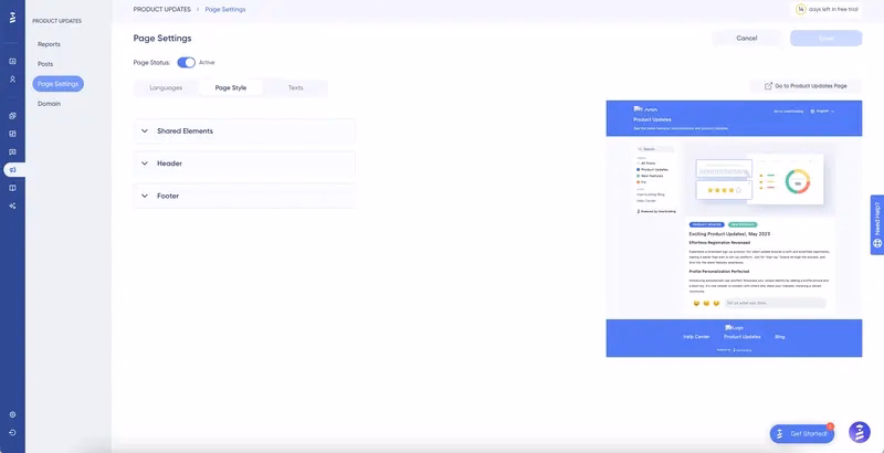 UserGuiding Product Updates editor.