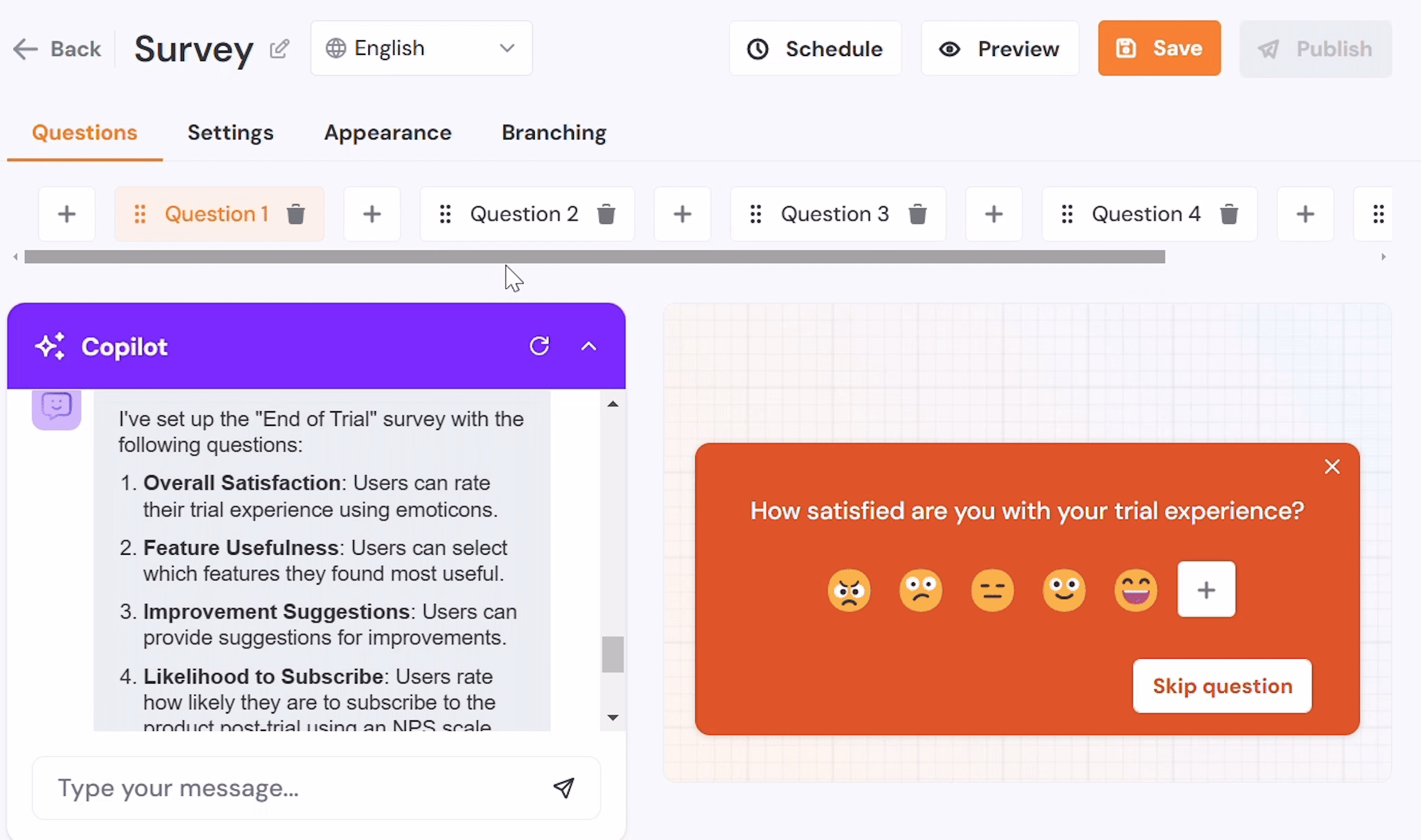 Product Fruits’ survey builder