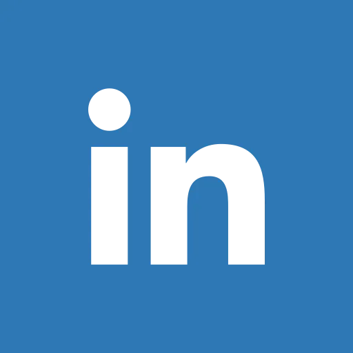 LinkedIn logo with white letters 'in' on blue background.