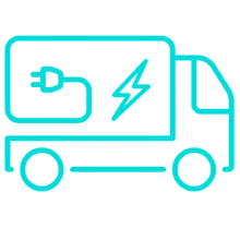 Icon of a delivery truck with an electric plug and lightning bolt symbol indicating electric vehicle.