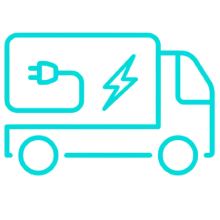 Icon of a delivery truck with an electric plug and lightning bolt symbol indicating electric vehicle.