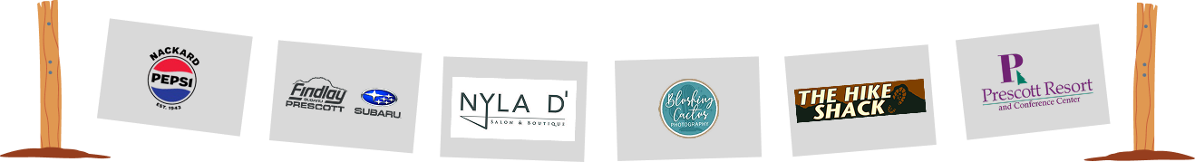 Logo banner for Pepsi, Findlay Subaru, Nyla D, Blushing Cactus, The Hike Shack, and Prescott Resort
