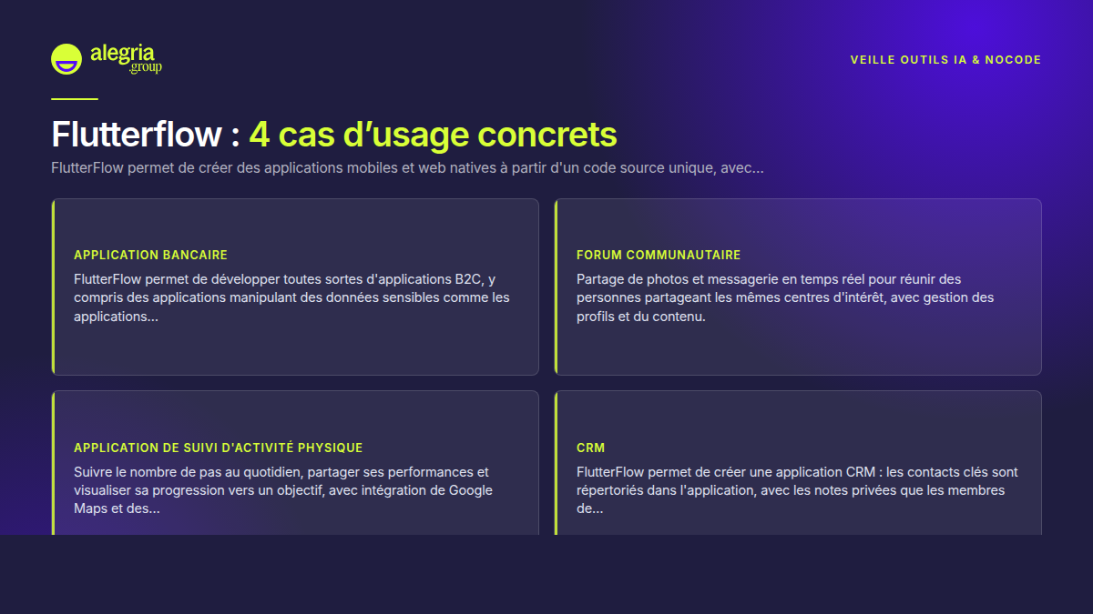 FlutterFlow, l'outil de création d'applications mobiles et web natives pour concevoir de belles interfaces, ajouter des fonctionnalités avancées et déployer sur les stores en un clic.