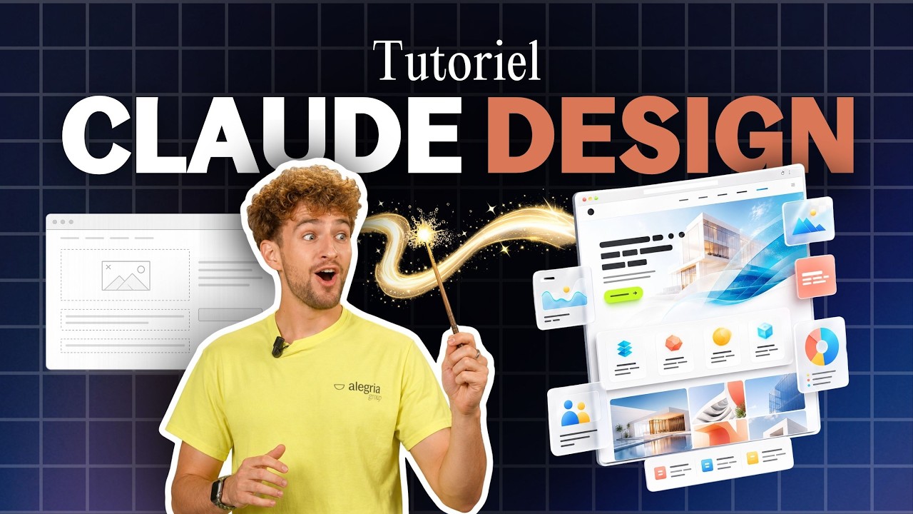 Miniature de la vidéo YouTube : Décris ton idée, l'IA te sort un design de pro (sites, slides, pages...) Tutoriel Claude Design