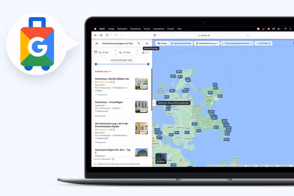 Google Maps Travel Ergebnisse für Suchanfrage
