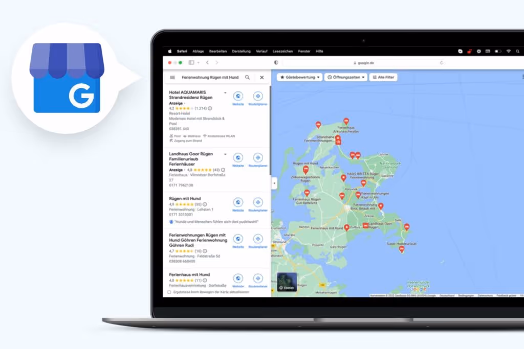 Google Maps Unternehmensprofil Ergebnisse für Suchanfrage