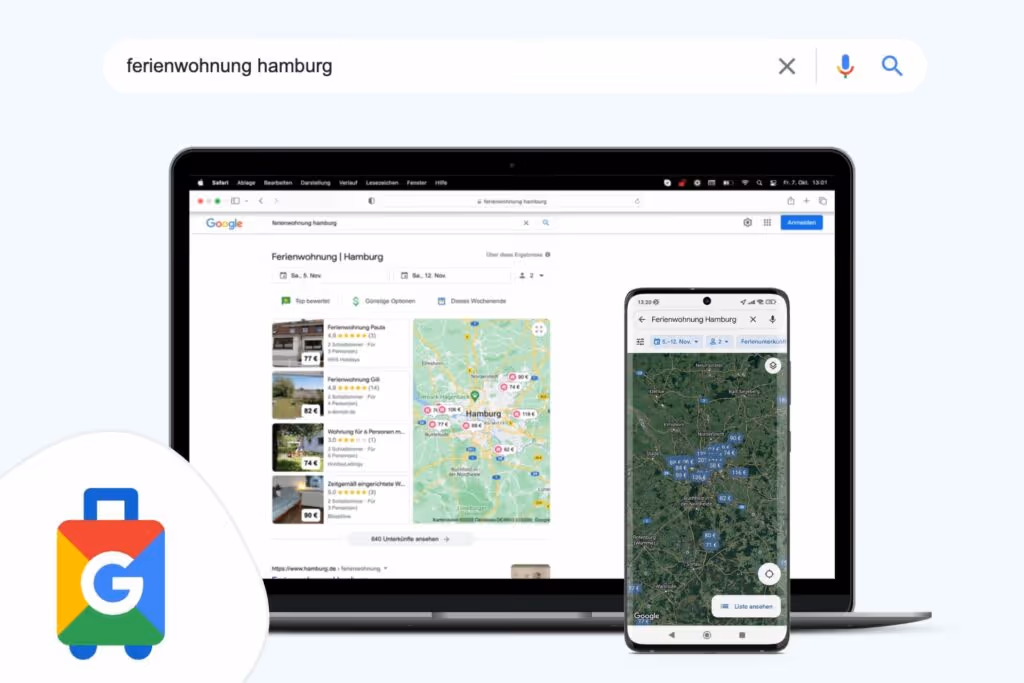 Visualisierung Google Travel Suchmasken bei Google