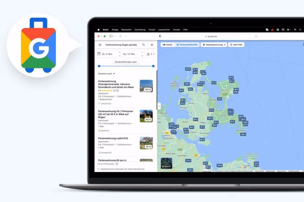 Google Maps Travel Ergebnisse für Suchanfrage