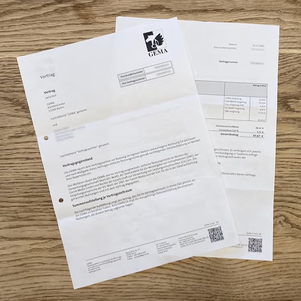 Vertragsschreiben der GEMA