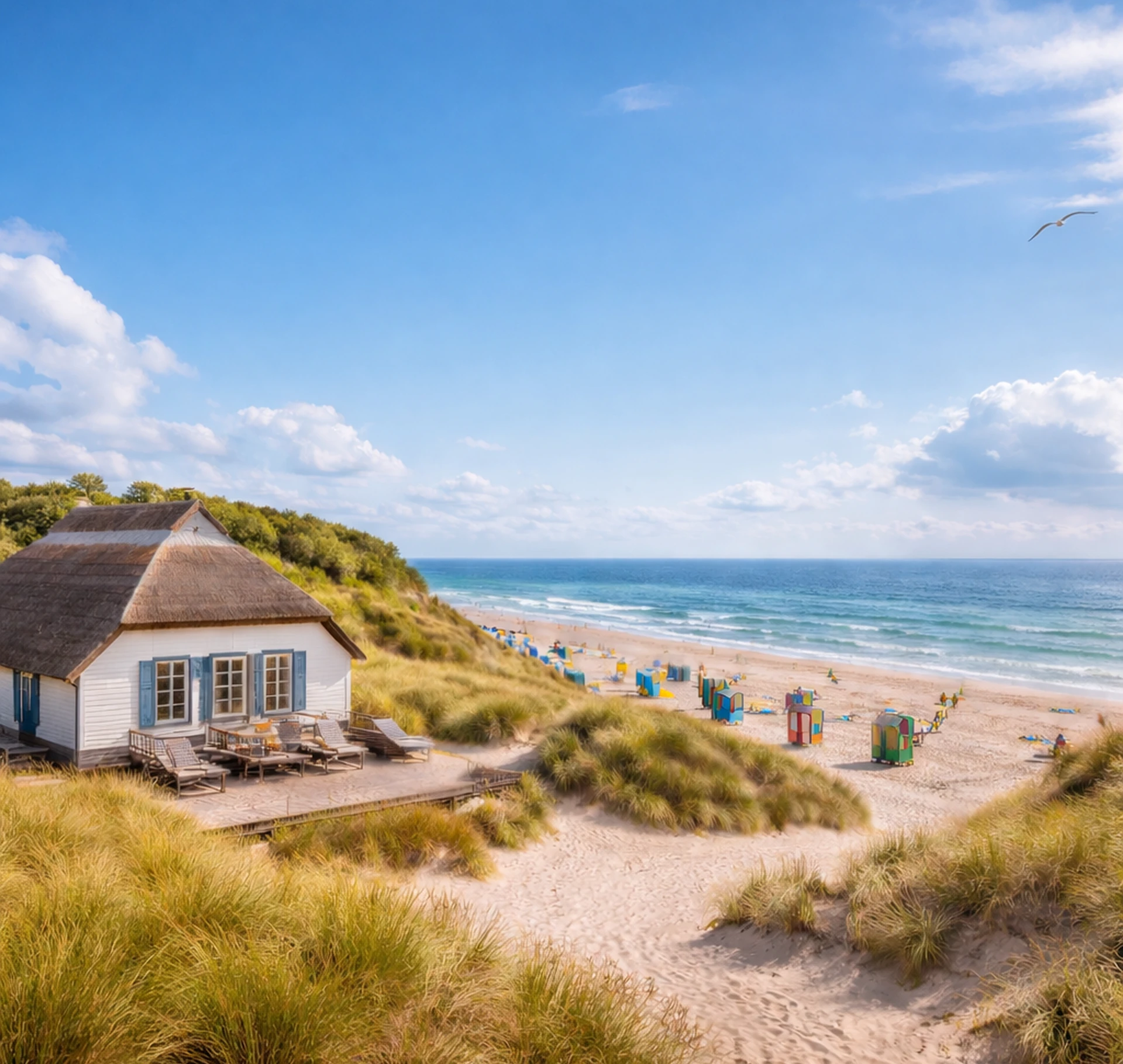 zeigt ein neu gekauftes Feriehaus in direkter Strandlage an der Nordaee