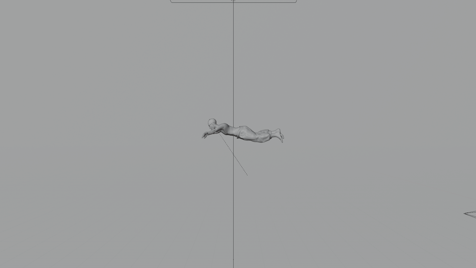 3D model of a human figure lying horizontally with arms extended forward.