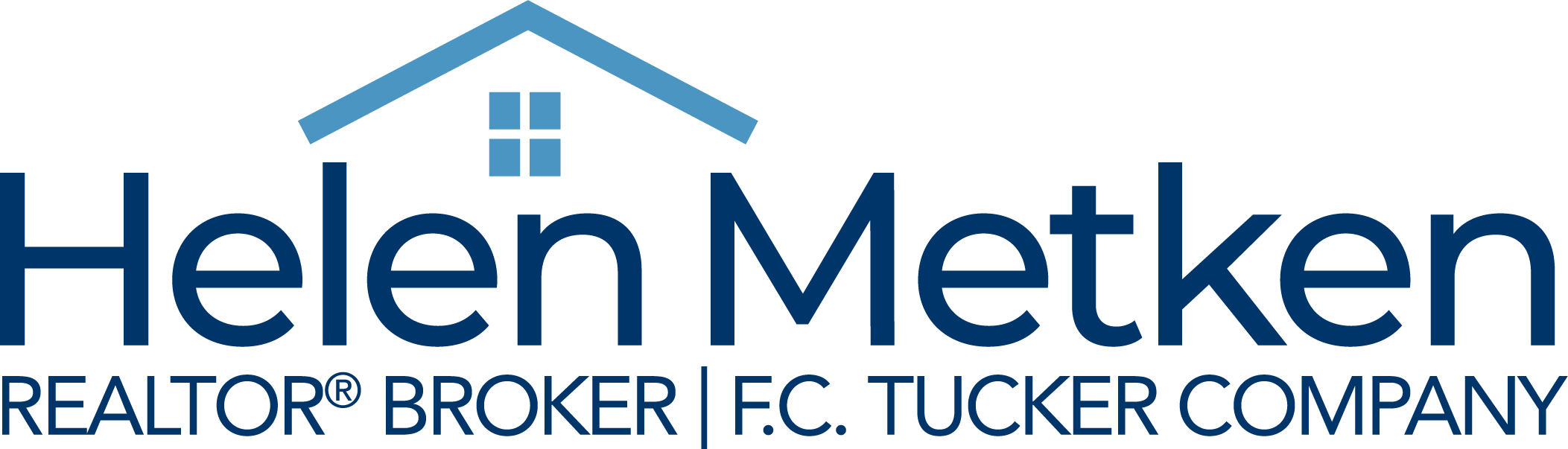 Helen Metken Realtor Broker with house roof and window icon, affiliated with F.C. Tucker Company.