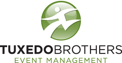 Logo of Tuxedo Brothers Event Management with stylized white figure in a green circle above the company name.