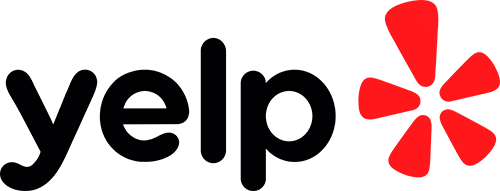 Yelp logo featuring black stylized text and a red burst-like shape on the right.