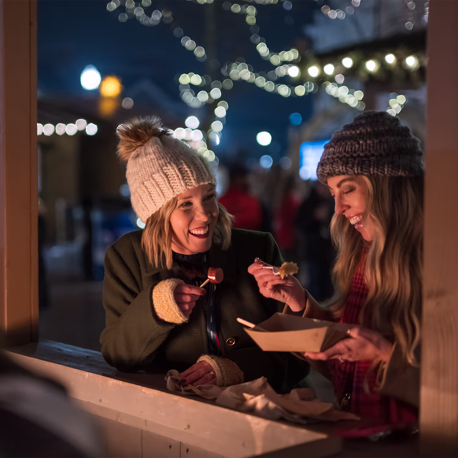 Guests enjoying food at the Carmel Christkindlmarkt