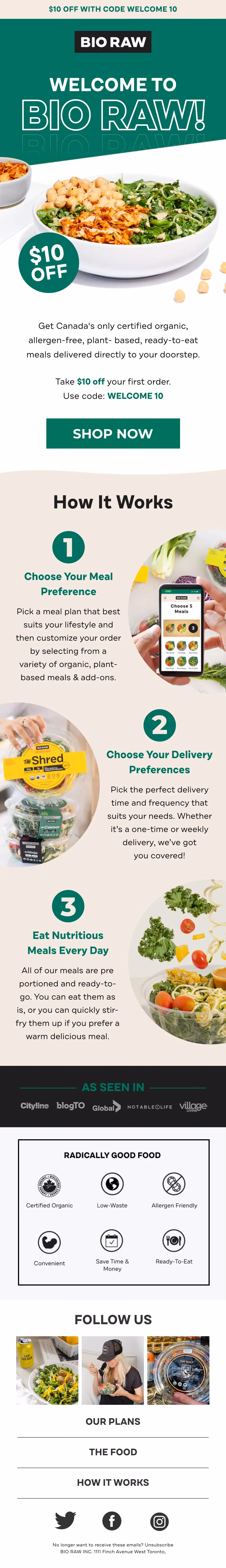 Bio Raw welcome email design by Sunlo Consulting
