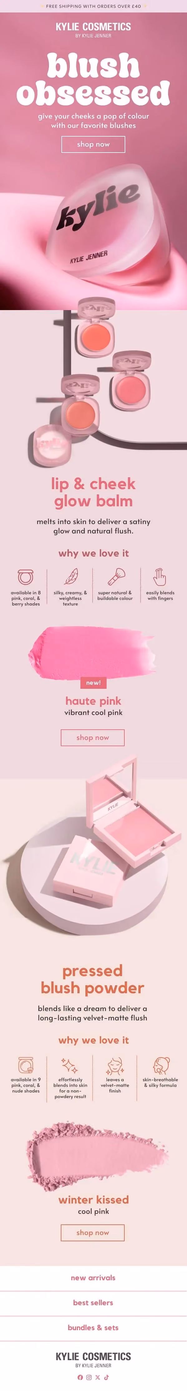 Kylie Cosmetics Blush Obsessed email redesign by Sunlo Consulting