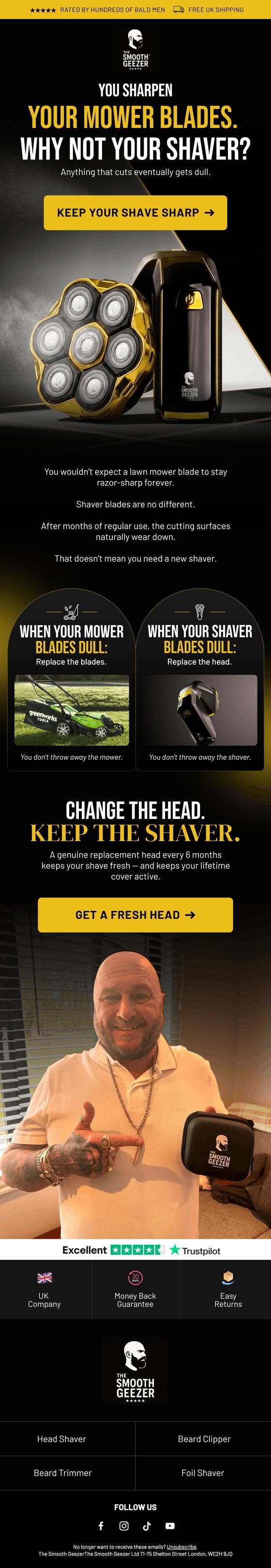 The Smooth Geezer email, 22 Oct: You Sharpen Your Mower Blades