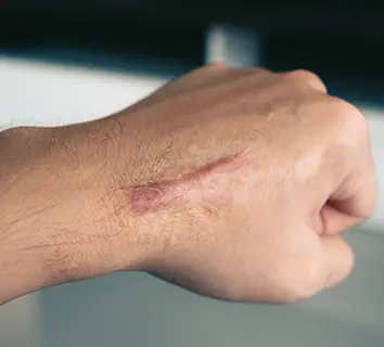 person with keloid on hand