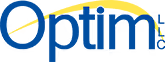 Optim logo with stylized yellow and blue design.