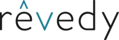 Revedy logo with teal triangle accent above the letter v
