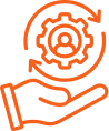 Hand holding gear icon representing service, support, and technical assistance