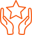 Two hands holding or cradling a star icon