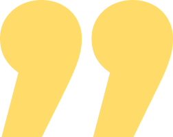 Two large yellow quotation marks or parentheses symbols on white background