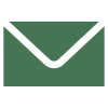 Green envelope icon with white open flap, mail symbol
